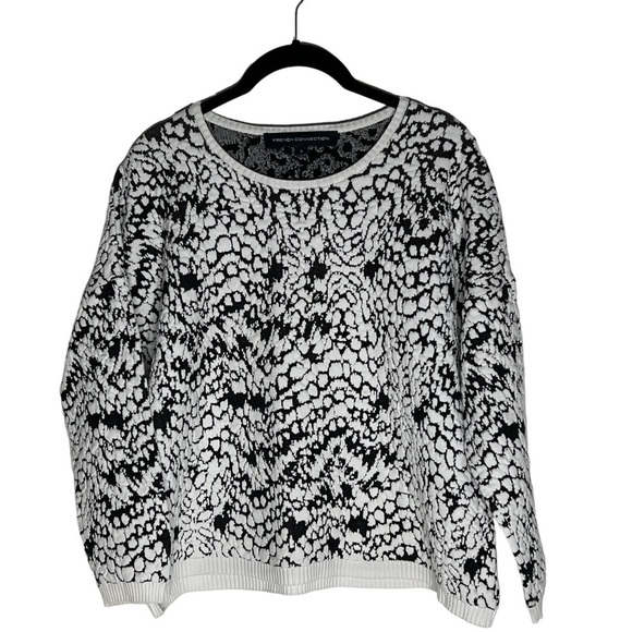 FRENCH CONNECTION Textured Long Sleeve Sweater Black White Women's S - Picture 1 of 12